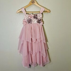 Biscotti Girl's Floral Party Dress Pink Flower Girl Mesh Satin Back Tie Sz‎ 10